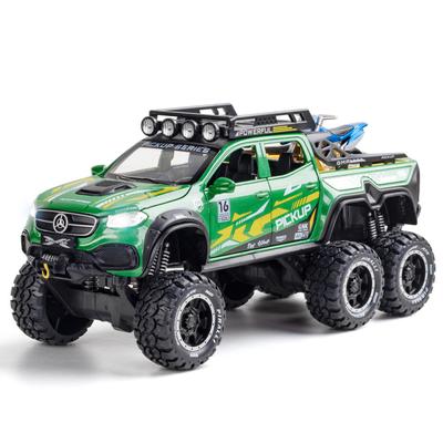 1:28-масштабная металлическая модель Benz X-CLASS EXY 6X6 с большим колесом, со световым звуком, пикап Monsters, литой автомобиль, игрушка из сплава с откидной спинкой