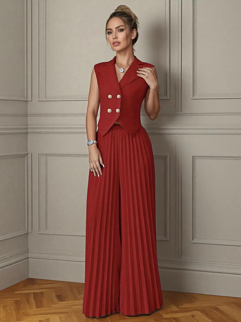 Женский Новый Модный Комплект: Жилет-Кардиган и Плиссированные Брюки, Комплект из Длинных Брюк для Женщин