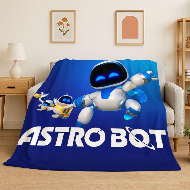 Игровое одеяло A-Astro Bot Мультяшный робот Мягкое фланелевое плед, Уютное одеяло для кровати, Дивана, Софы, Спальни, Гостиной, Путешествий, Кемпинга