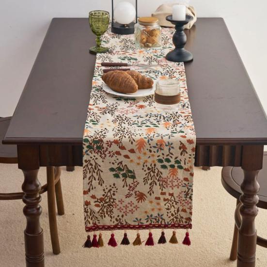 Рождественская зеленая жаккардовая скатерть-дорожка с кисточкой, декоративный праздничный флажок для стола, украшение обеденного стола для дома, ресторана, бара, кухни