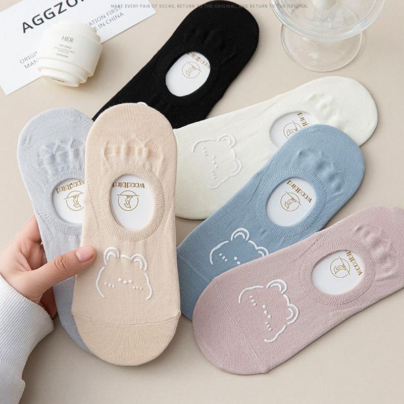 3/5 пар Женские носки-лодочки с узором из мишек, нескользящие, не сползающие, невидимые, тонкие носки