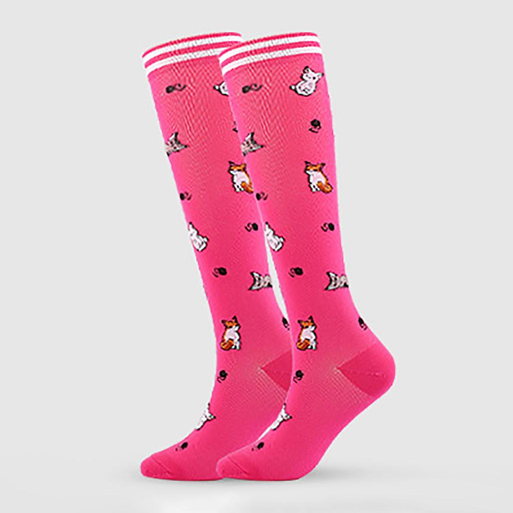 Женские поглощающие пот нейлоновые длинные компрессионные носки с мультяшным принтом для занятий спортом на открытом воздухе