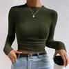 Модная тонкая футболка с круглым вырезом и длинным рукавом, элегантная однотонная трикотажная повседневная футболка для женщин, простая базовая женская укороченная футболка-пуловер 26148