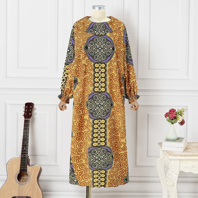 Женские платья большого размера с длинным рукавом и принтом на лацканах