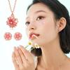 Present Necklace Earrings Flower Gift Set 18K Gold Metal Allergy Friendly Cherry Blossom Motif Popular Presents for Women On White Wedding [Silver