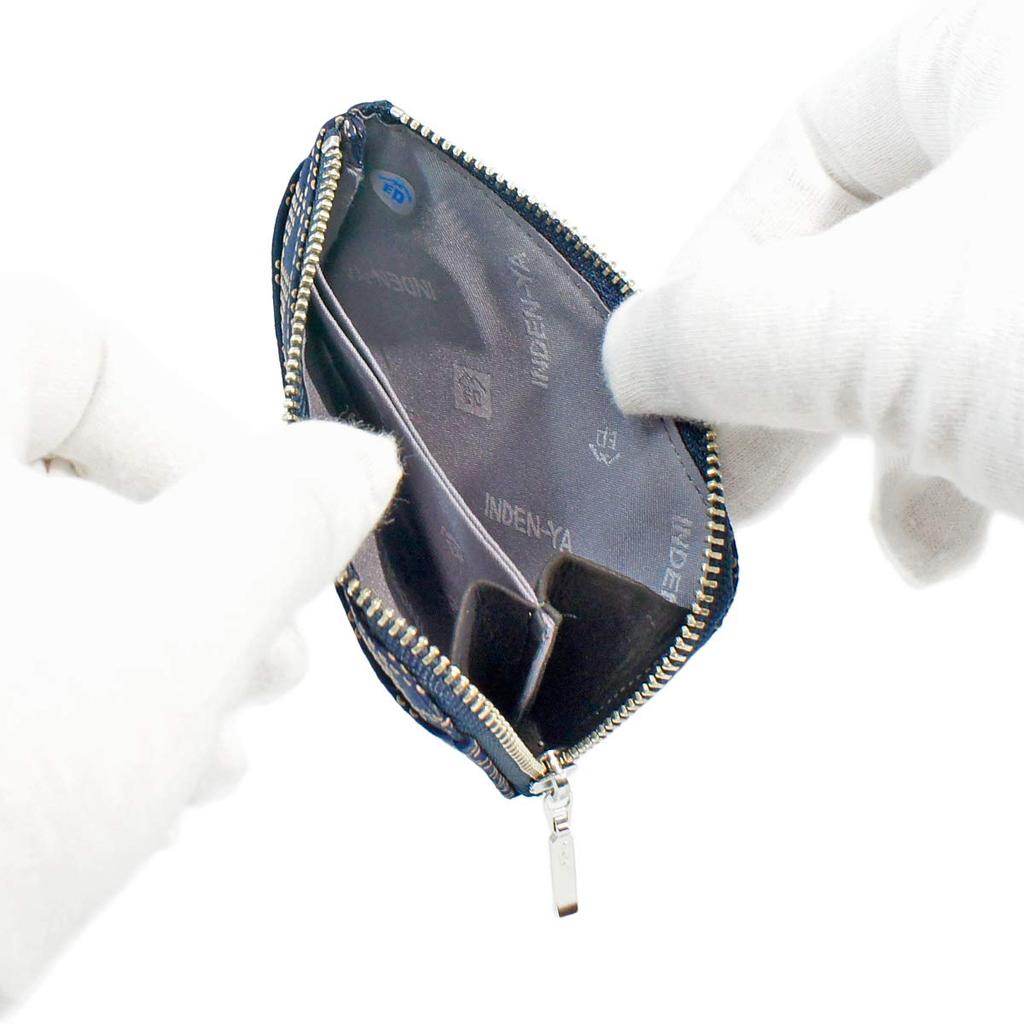 Indenya Inden Кошелек для монет F Кошелек для монет 05 Оленья кожа темно-синий x белый лаковый узор с волнистой чешуей 1005-14-118