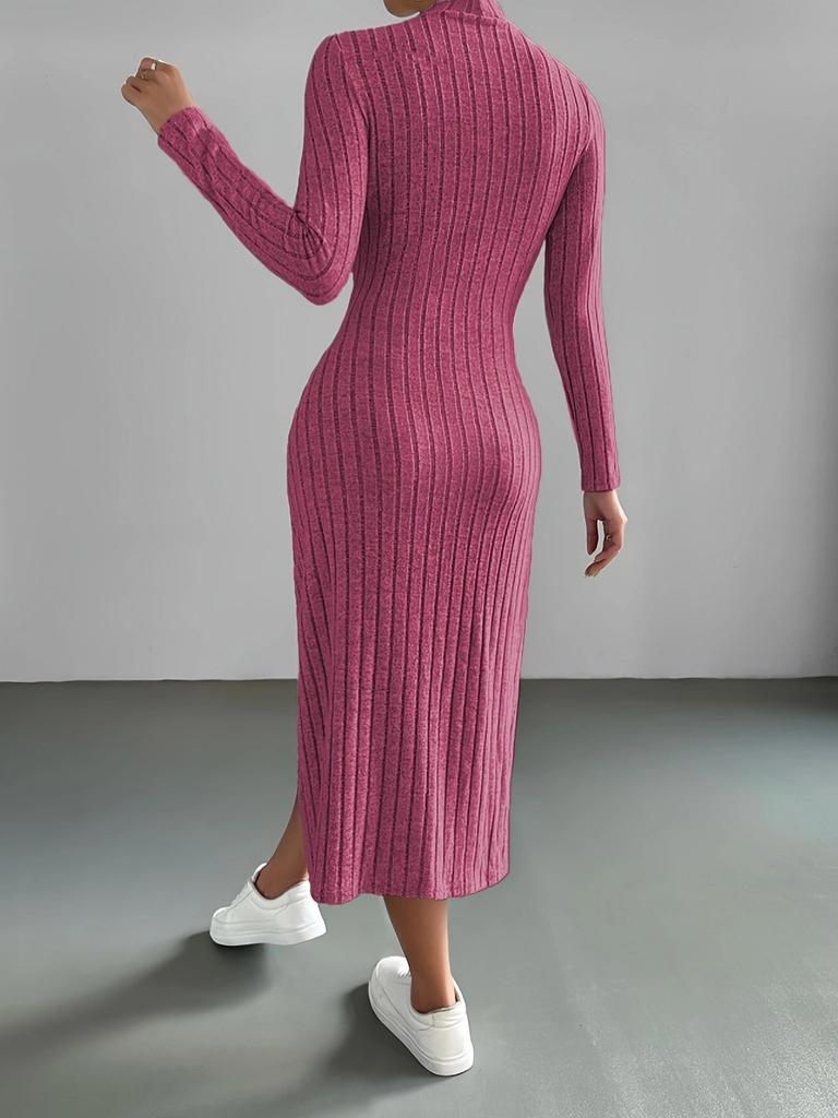 Осень-зима женское ребристое трикотажное платье элегантное шикарное модное длинное рукава с круглым вырезом облегающее платье-корсет в уличном стиле