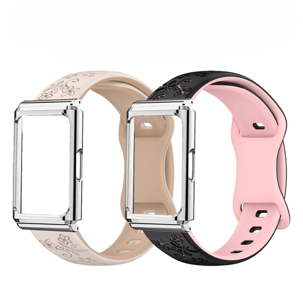 Metal Frame Protective Case + Dual Color Embossed Silicone Strap for Huawei Band 11 Pro