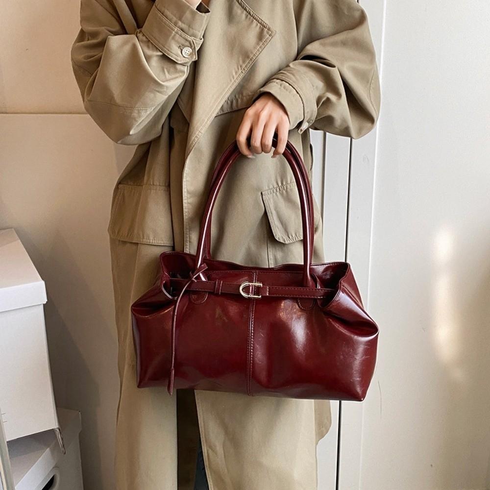New Oil PU Leather Handbag Multifunctional Casual Tote Bag Large Capacity Underarm Bag Women
