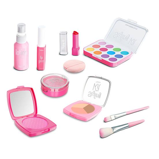 10Pcs Kids Makeup Kit for Girls Pretend Play Cosmetic Set with Eyeshadow Palette Lipstick Mirror More Washable