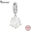 BAMOER Natural White Shell Rose Ring Earrings For Women S925 Silver Wedding Jewelry Shell Flower Open Ring Hoops Valentine Gift
