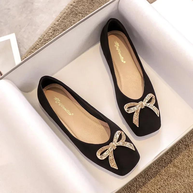 Женские плоские элегантные блестящие хрустальные банты модные женские плоские балетки с завязками на квадратном носке туфли на плоской подошве женская обувь на плоской подошве