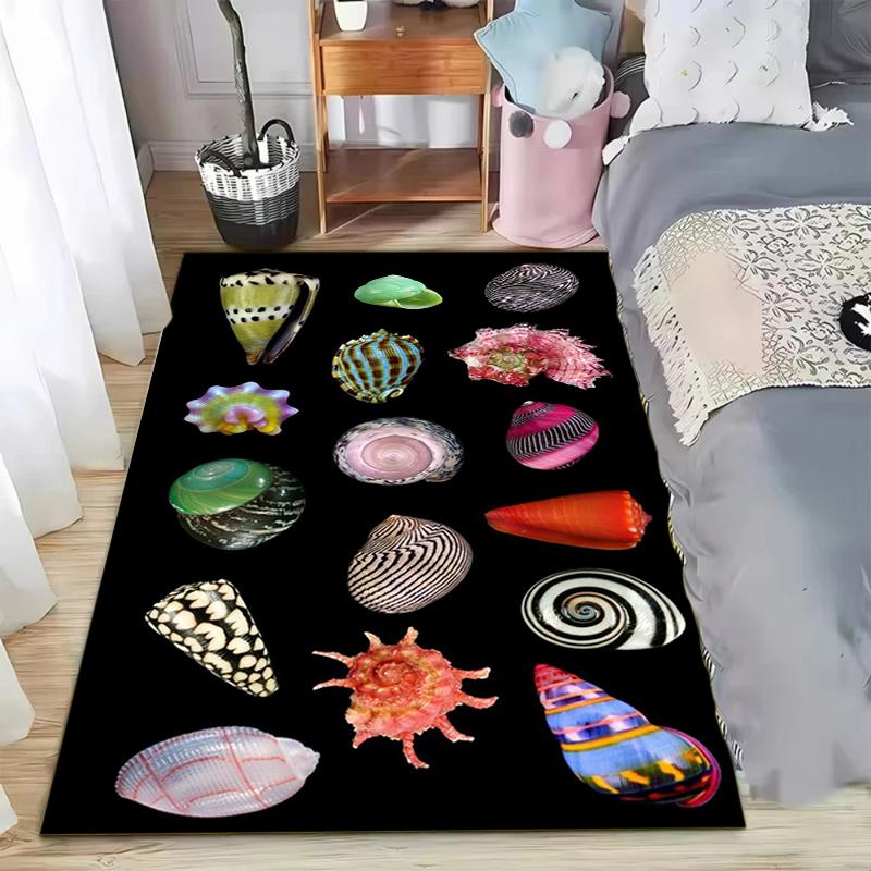 Black Ocean Seashells Carpet Mat Rug Home Decoration Living Room Shell Marine Life Pattern Non Slip Soft Floor Mat Bedroom Decor