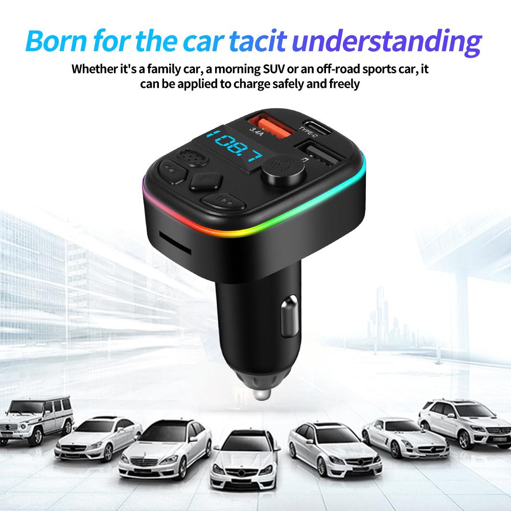 Автомобильный Bluetooth 5.0 FM-передатчик с подсветкой, автомобильный комплект громкой связи PD 20 Вт, два USB 3.4AU, диск/TF-карта, MP3-плеер, быстрое зарядное устройство