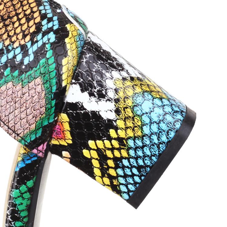 Big Plus Size 48 Women Snake Printing Sandals Zipper Block High Heels Ladies Summer Sandals