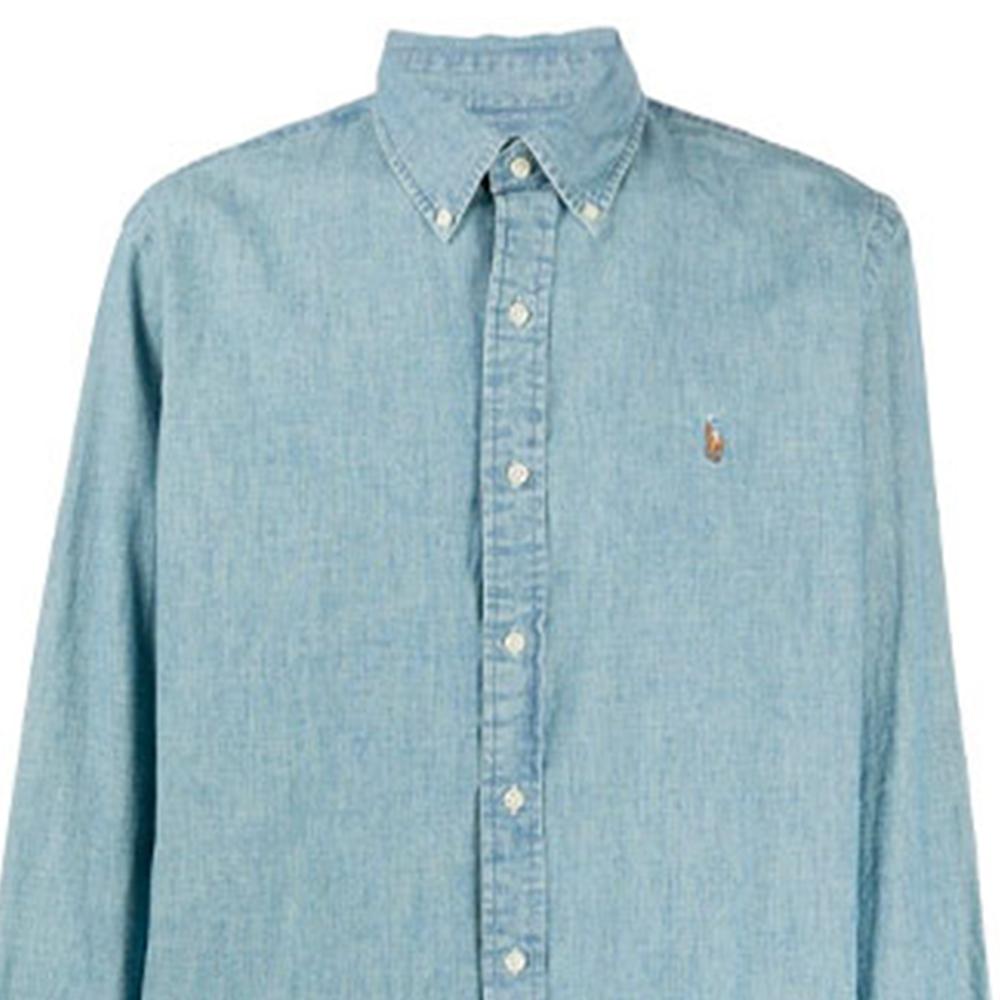 Polo Ralph Lauren FW21 Однотонная рубашка с вышитым логотипом Мужские рубашки светло-голубого цвета 710792042001