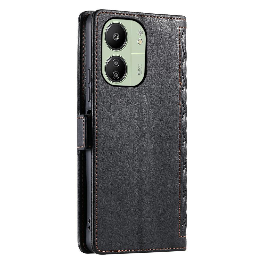 Leather Case For Xiaomi Redmi 13C 5G/4G/13R 5G/Poco C65 4G Rhombus Texture Wallet Stand Phone Cover with Wrist Strap