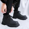 Зимние бархатные уличные ботинки на шнуровке, деловые, высокие кожаные туфли, новые мужские мотоциклетные ботинки с толстой подошвой и круглым носком