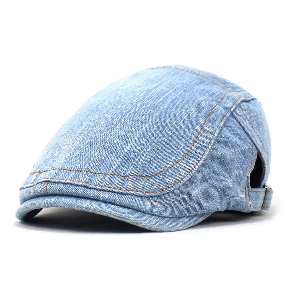 Синий джинсовый берет для мужчин и женщин, модная хлопковая шляпа с загнутыми полями и кепкой с язычком, повседневная кепка Eight Forward