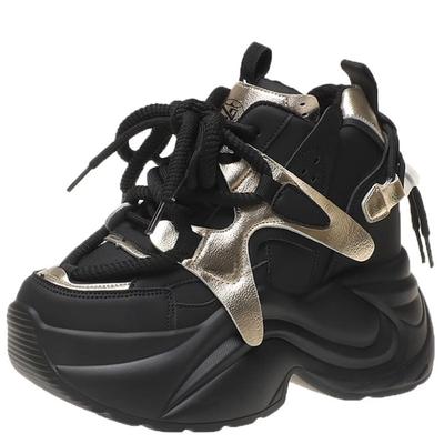 Модные осенние толстые кроссовки на каблуках 11 см для женщин 2024 года, спортивная дышащая кожаная обувь на платформе, женская обувь на шнуровке с толстой подошвой для папы