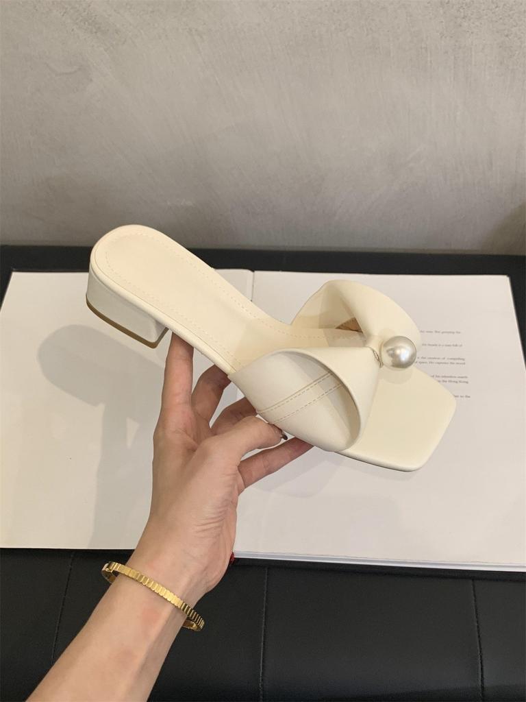 Bow Women's Slippers Women's Summer Wear New French Temperament Fairy Style Evening with Skirt Thick Heel Sandals