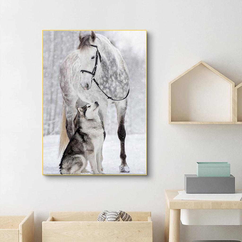 5D DIY Алмазная картина Белая лошадь и Хаски Набор для вышивки крестом Мозаика Алмазная вышивка Роза Полный круглый/квадратный дрель Украшение дома