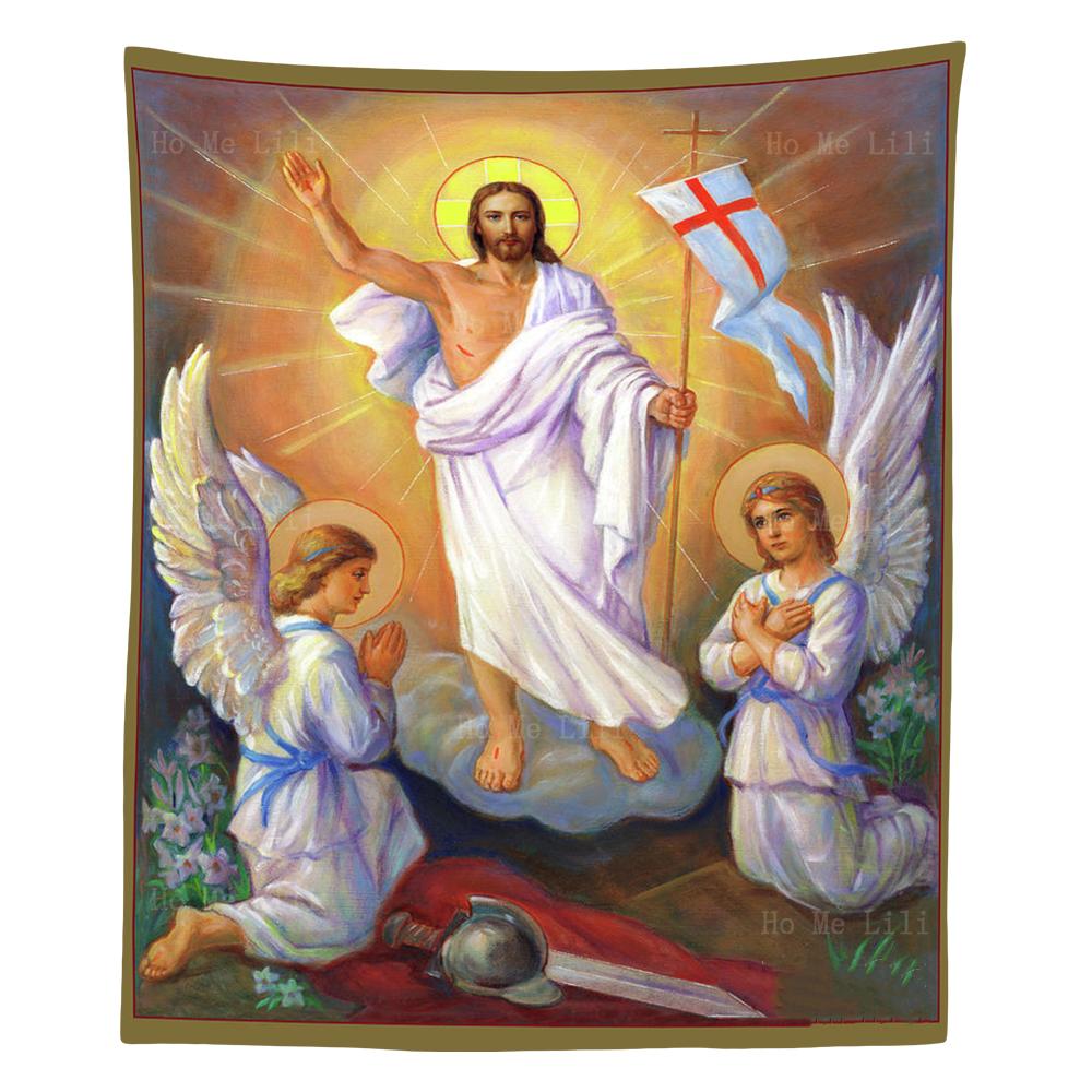 Russian Orthodox Catholic Easter Icon Resurrection Of Christ Jesus Angels Sacred Traditional Tapestry By Ho Me Lili Home Decor