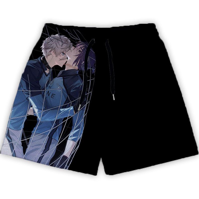 Шорты в стиле аниме для мужчин и женщин с синим замком, спортивные шорты с 3D принтом, повседневные сетчатые быстросохнущие короткие штаны для ежедневных пробежек, фитнеса, лета унисекс