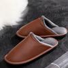 Men Slippers Black New Winter PU Leather Slippers Warm Indoor Slipper Waterproof Home House Shoes Women Warm Leather Slippers