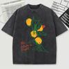 Fresh Orange Gardenpattern Washed Male T-Shirt Breathable Sport Short Sleeve O-Neck Cotton Top Unisex Soft Streetwear
