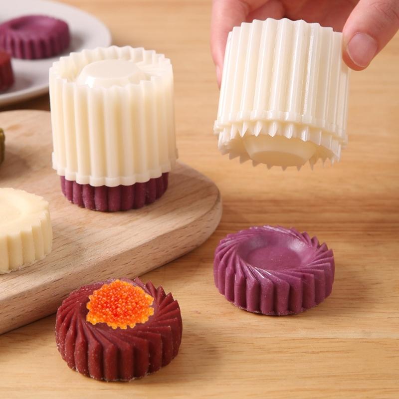 Detachable Mooncakes Molds with Manual Press Operation, Double Ended, Reversible Scalloped & Spirals Edges for Homemades Pastry Shaping Projects