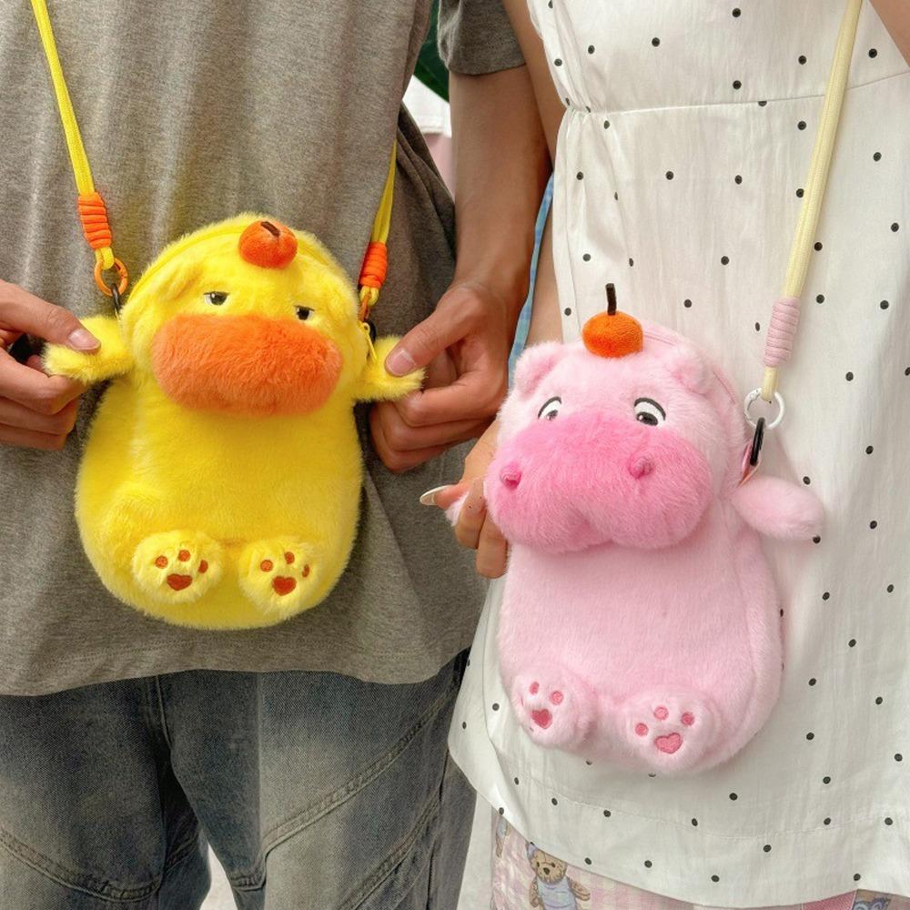 Persimmon Capybara Plush Crossbody Bag Phone Pouch Cartoon Plush Shoulder Bag Stationery