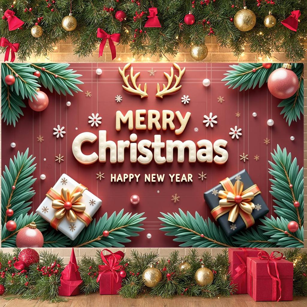 Xmas Banner New Year Christmas Decoration Banner Christmas Banner Reindeer Antler Decor For Office Decor Mall Decoration