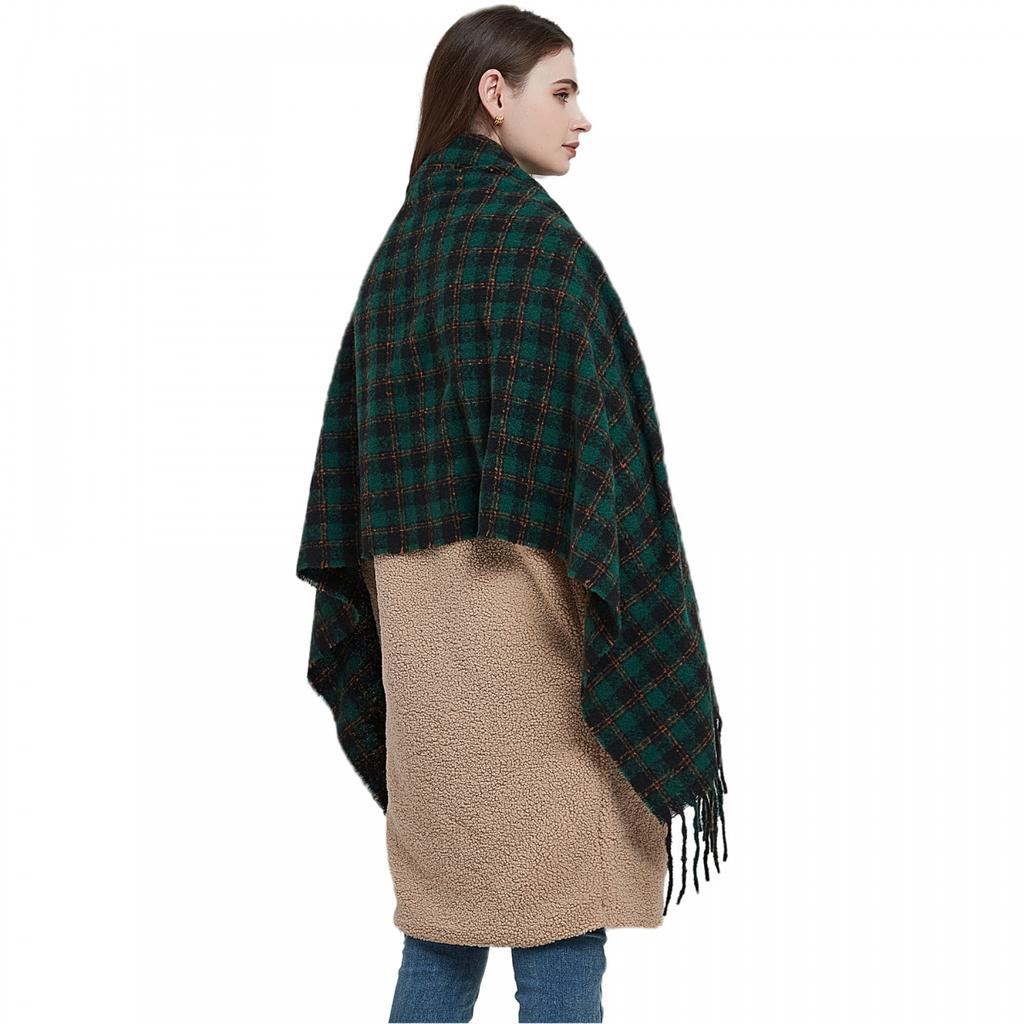 Шаль Шарф Женская толстая маленькая шаль в клетку с кисточками