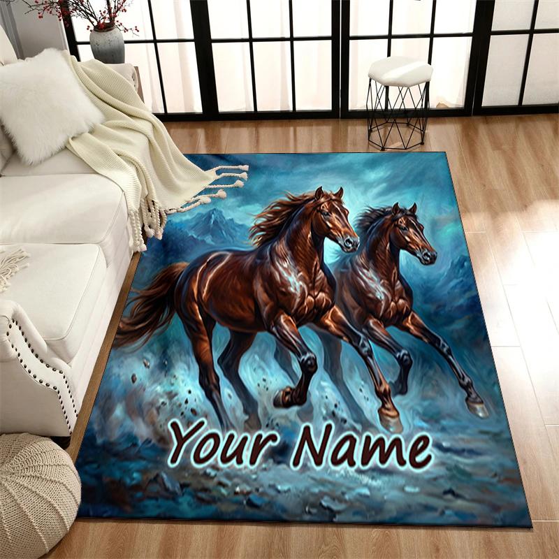 1PC Custom Name Horses Stormy Night Theme Floor Mat Ideal for Living Room, Game Rooms, Office, Bedroom,Floor Mat Playful Design