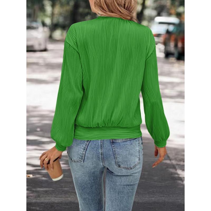 Женские модные повседневные весенне-осенние однотонные блузки и рубашки с круглым вырезом и длинными рукавами с принтом