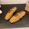 Sheepskin Version~ Retro Woven Hollow Bag Head Slippers for Women's Summer Wear Square Head Cool Slippers with Thick Heel and Half Drag