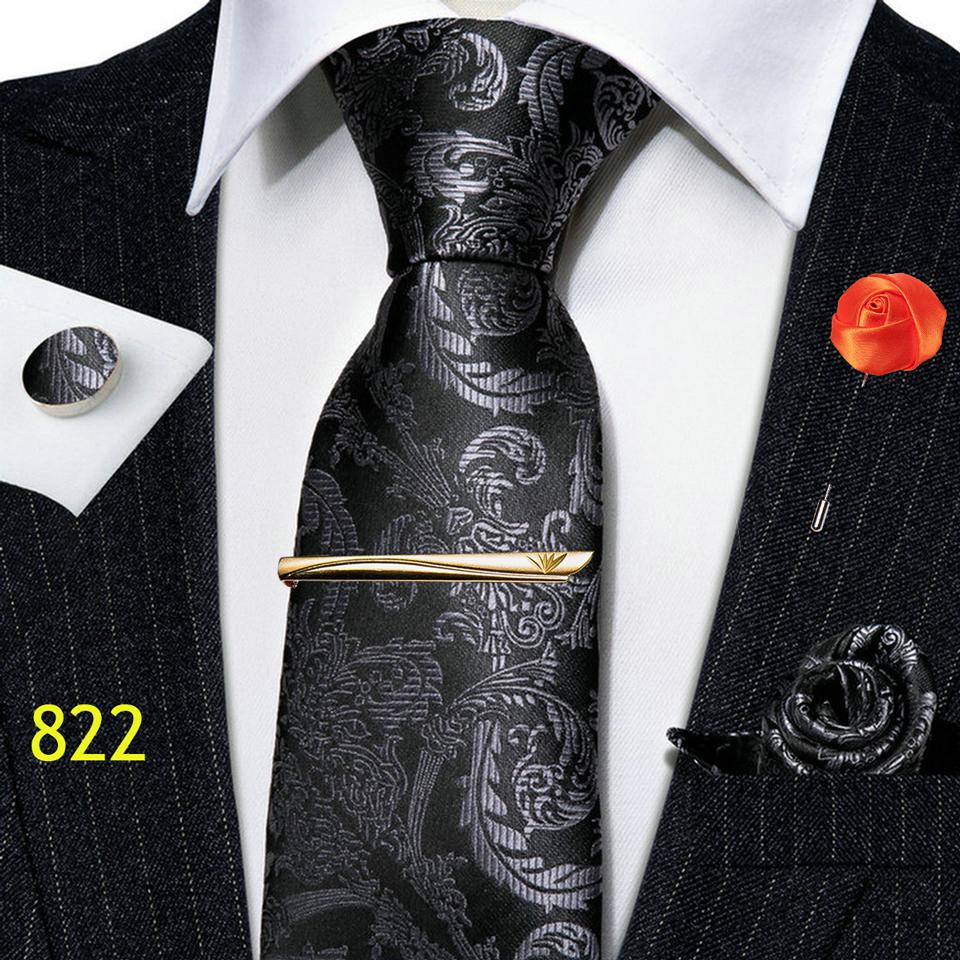 Barry.Wang Мужской галстук зажим для галстука бутоньерка носовой платок запонки пейсли сплошной шелковый галстук комплект для свадьбы вечеринки свидания