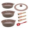 RANXINGST Frying Pan Pot Compatible with IH Gas with Ceramic Coating Removable Frying Pan with Oven Dishwasher Silicone Spatula Brown 8-piece Set, &