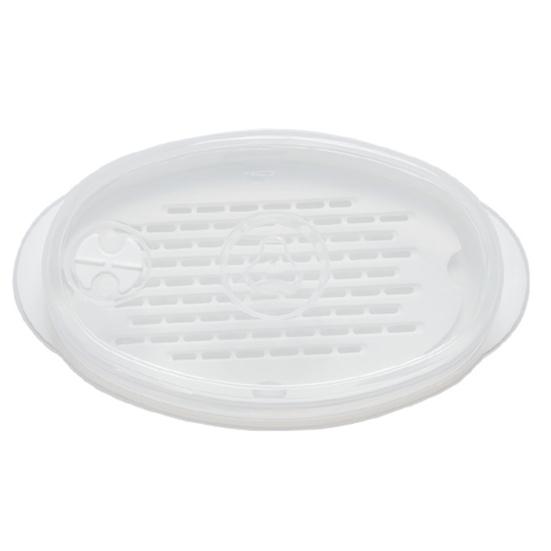 Steamed Fish Plate with Transparent Cover Microwaveable Fish Steamer Pan Cooking Dish for Home Kitchen
