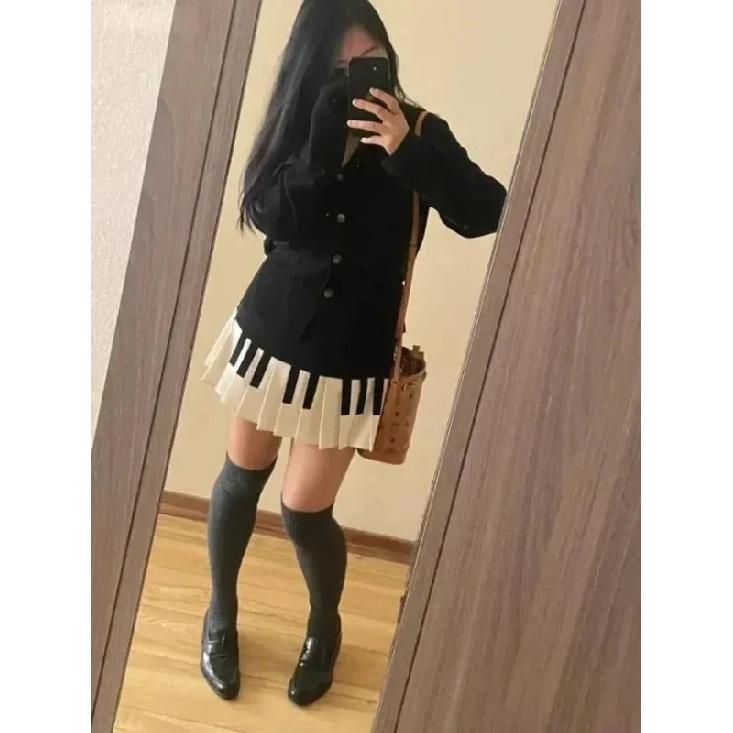 Spring Black White Spliced Women Short Skirt Y2k Slim Design Harajuku Mini Skirt Female Empire Korea Style Chic Piano Skirt
