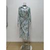 Women Elegant V Neck Long Sleeve Printed Shirt Midi Dress Two Piece Set