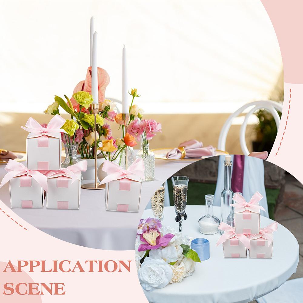 60sets Square Paper Wedding Candy Storage Boxes with Ribbon Pink 23.5x22.6cm