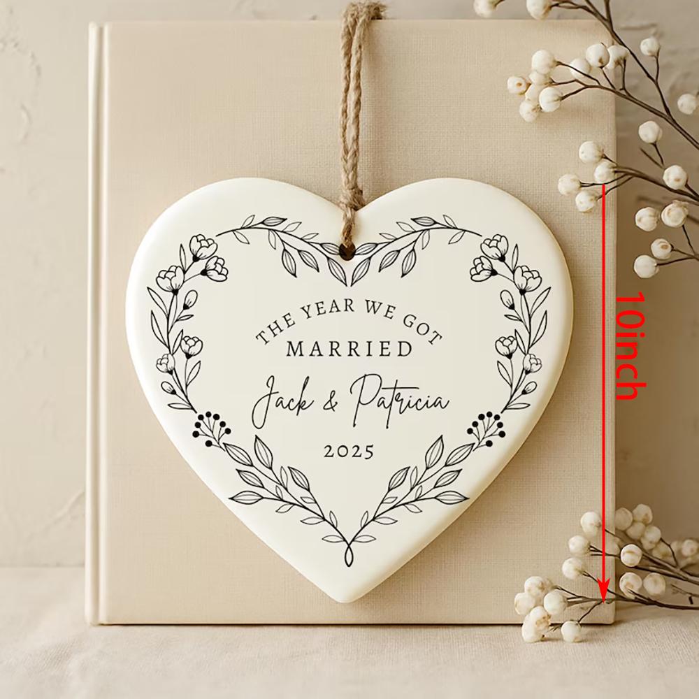 Персонализированное керамическое украшение «Первое Рождество в браке», Свадьба, 1-е Рождество в качестве мистера и миссис, Молодожены, Сердечко, Ёлочная игрушка, Украшение для рождественской ёлки