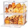 2PCS Upgrade Large Bread Box for Kitchen Countertop, Plastic Bread Box Bread Holder, Stackable Double Layer Bread Storage Container, Clear Bread Boxes