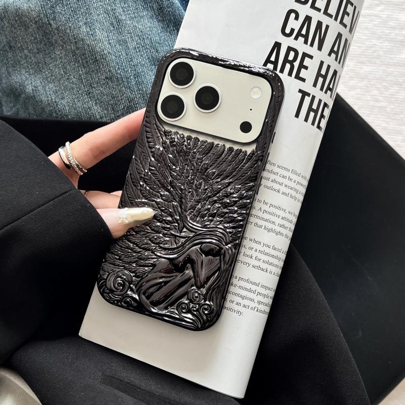 Trendy Frosted 3D Angel Wings Phone Case for iPhone 17/16/15/14/13 Pro Max