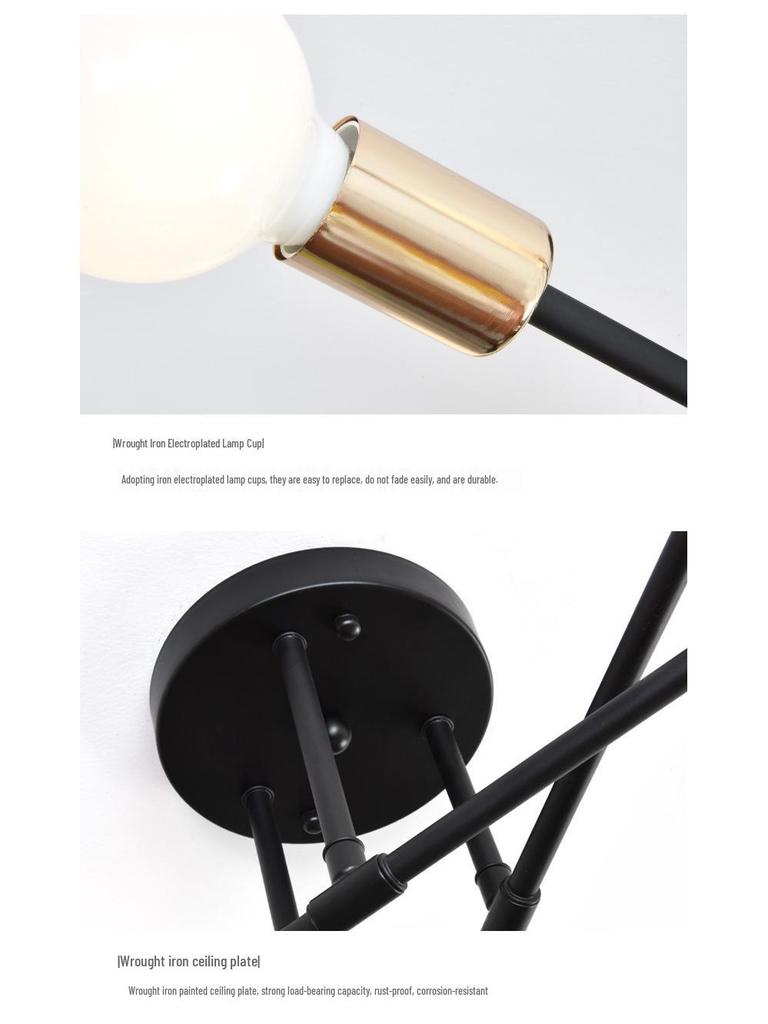 Modern Industrial Multi-Head Wrought Iron Ceiling Light for Living Room or Bedroom