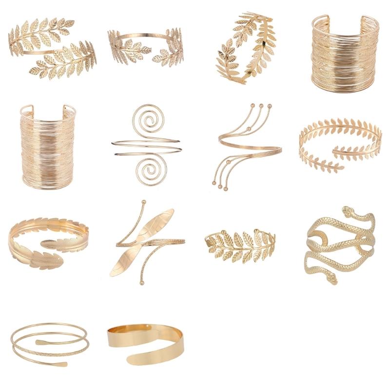 Upper Arm Chain Cuffs for Women Teens Armlet Bangle Bracelets for Girls Women Flexible Beach Jewelry Sparkly Leaf