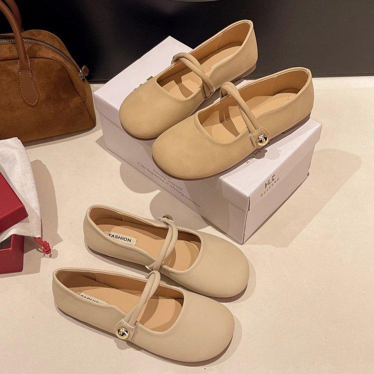 Flat-soled single shoes women's gentle shoes 2025 spring new shallow mouth late evening wind Mary Jane shoes soft-soled Doudou shoes