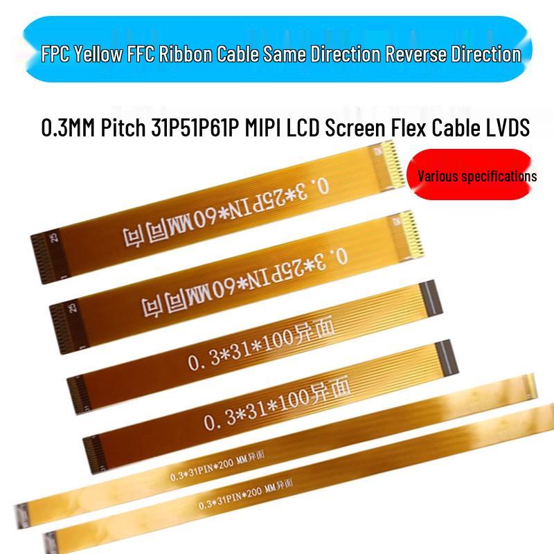 Желтый FPC FFC Шлейфовый Кабель 0.3мм Шаг Same/Reverse 31P 51P 61P для MIPI LCD Экрана LVDS